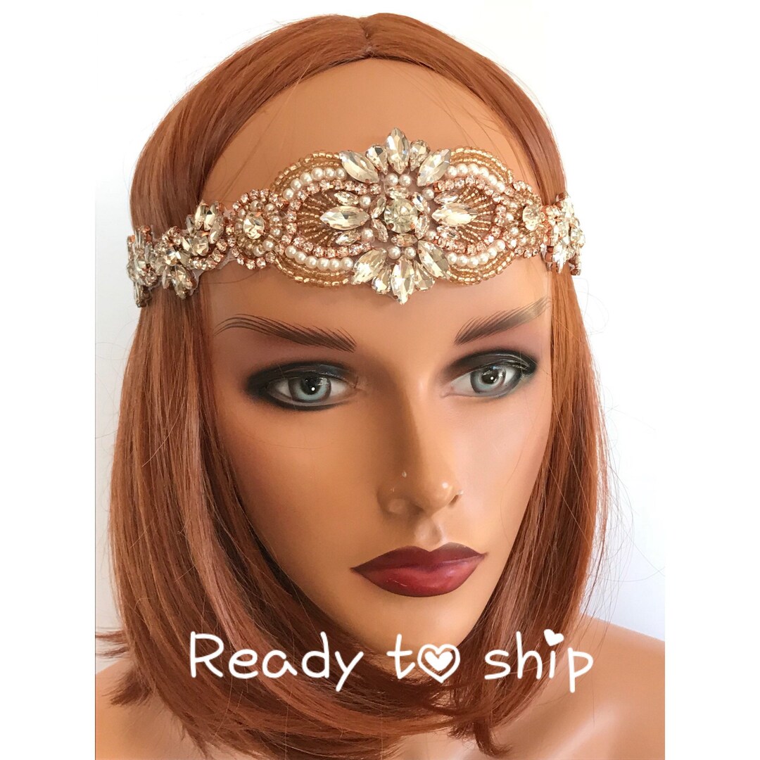 1920s Great Gatsby Gold Headband – Vintage Bridal Headpiece, Flapper Costume Accessory