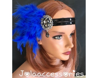 Royal blue black Great Gatsby 1920s headband Tiara Art Deco headpiece Charleston headband Great Gatsby flapper hair accessories wedding brid