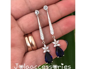 Zirconia bridal earrings bridal jewellery jewelry zirconia sapphire earrings bridesmaid dangle earrings wedding jewelry bridal eartings cz