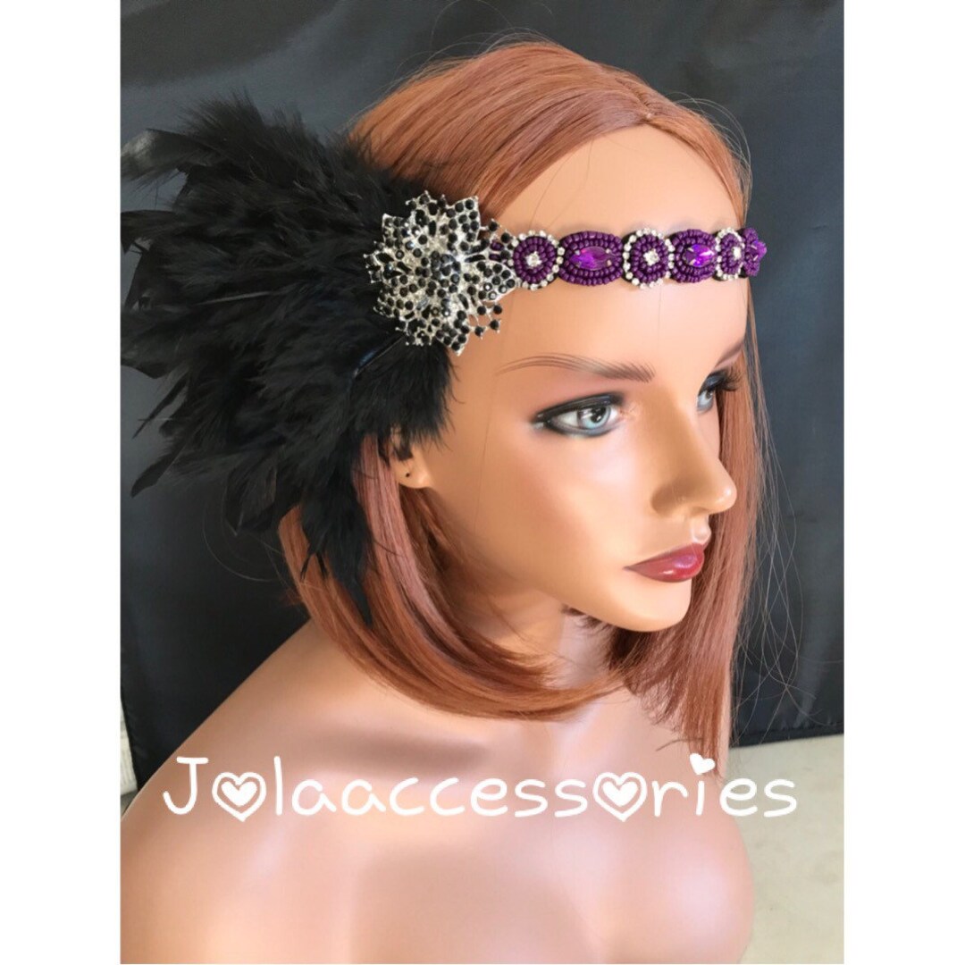 Purple Black Great Gatsby 1920s Headband Tiara Art Deco Headpiece