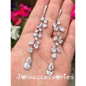Zirconia bridal wedding earrings vintage style cubic zirconia earrings crystal drop long earrings bride jewellery Art Deco 1920s chandelier