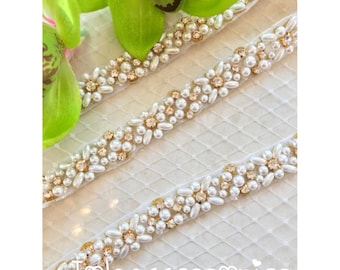 Thin Crystal and Pearl Bridal Belt- Silver Bridesmaid Belt 