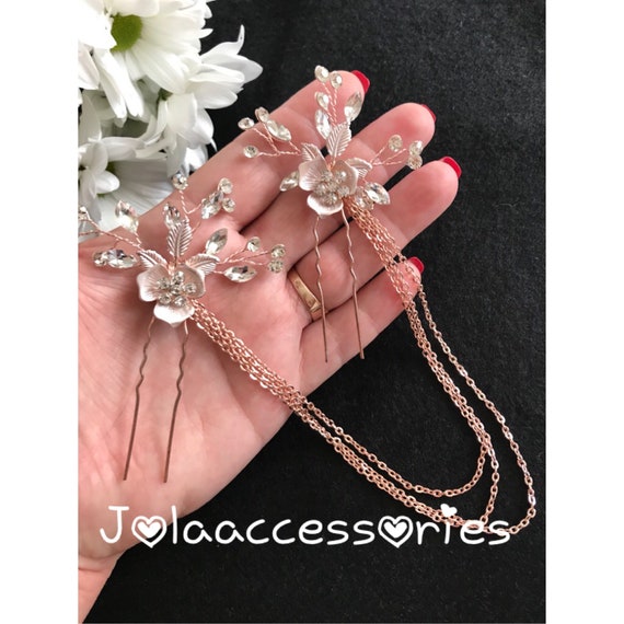 Rose Gold Bridal Wedding Crystal Hair Drape Vintage Style  display picture 3