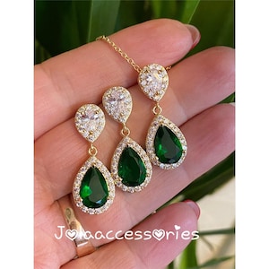 Zirkonia goud smaragdgroene bruids bruiloft oorbellen ketting zirkonia oorbellen kristallen oorbellen bruid sieraden set bruidsmeisje goud