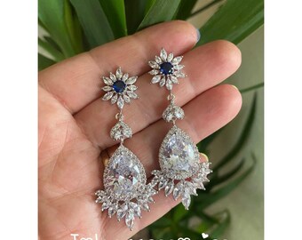 Zirconia bridal earrings bridal jewellery jewelry zirconia sapphire earrings bridesmaid dangle earrings wedding jewelry bridal eartings cz
