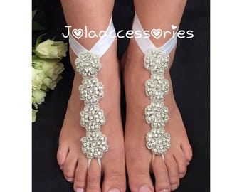 Crystal rhinestone barefoot sandals rhinestone anklet footless sandals silver tone wedding beach barefoot sandals bridal foot jewelry bride