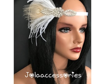 1920s flapper rhinestone headpiece headband vintage inspired feather bridal hairband feather flapper headband great gatsby hairband hairpiec