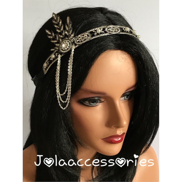 Schwarzes Great Gatsby Haarband Tiara Art Deco Kopfschmuck Hochzeit Braut Haarband Great Gatsby Flapper Haarschmuck Hochzeit Brautjungfer