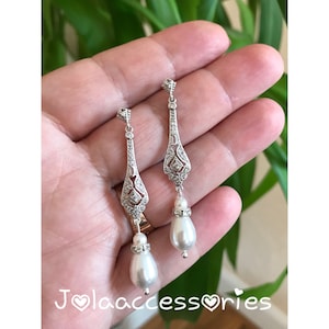 Art deco vintage style bridal earrings gatsby style 1920s  wedding jewellery bridal earrings zirconia wedding bridal Swarovski pearl bridal