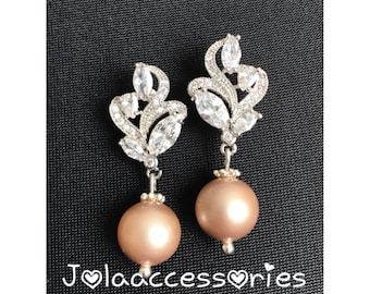 Champagne Swarovski pearl earrings bridal pearl earrings wedding jewellery Swarovski earrings bridal champagne jewelry jewellery bride