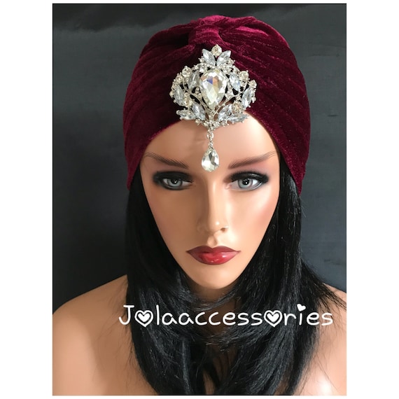Burgundy Red Rhinestone Diamante Turband Great Gatsby 1920s  display picture 1
