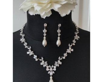 Swarovski Perle Hochzeit Braut Halskette Ohrringe Schmuck-Set Schmuck Zirkon Schmuck Brautjungfer Brautschmuck Halskette Ohrringe