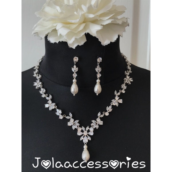 Swarovski pearl wedding bridal necklace earrings jewellery set jewelry zircon jewellery bridesmaid bridal jewelry necklace earrings