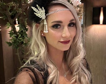 Black Gold Great Gatsby 1920s headband Tiara Art Deco headpiece wedding bridal headband Great Gatsby flapper hair accessories wedding brides