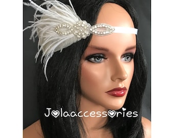 1920s flapper rhinestone headpiece headband vintage inspired feather bridal hairband feather flapper headband great gatsby hairband hairpiec