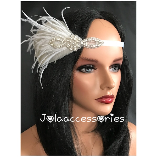 1920s flapper rhinestone headpiece headband vintage inspired feather bridal hairband feather flapper headband great gatsby hairband hairpiec