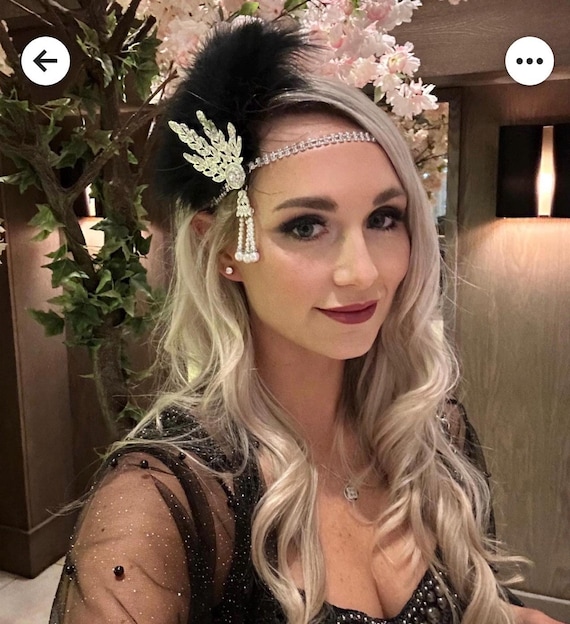 Black Great Gatsby 1920s headband Tiara Art Deco headpiece wedding bridal  headband Great Gatsby flapper hair accessories wedding bridesmaid