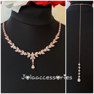 Rose gold plated Cubic  zirconia back necklace wedding bridal backdrop necklace bridal jewellery wedding jewellery bridesmaid cz drop