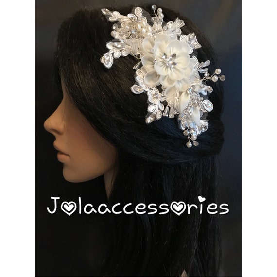 Handmade Lace cage and flower hairpiece Birdcage Veil White,ivory, BLUSH PINK Bridal Bird Cage Veil  main image 3