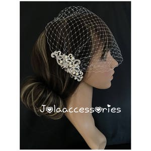 Wedding bridal birdcage bird cage veil blusher veil vintage style Art Deco crystal pearl comb crystal pearl comb Great gatsby style bandeau image 2