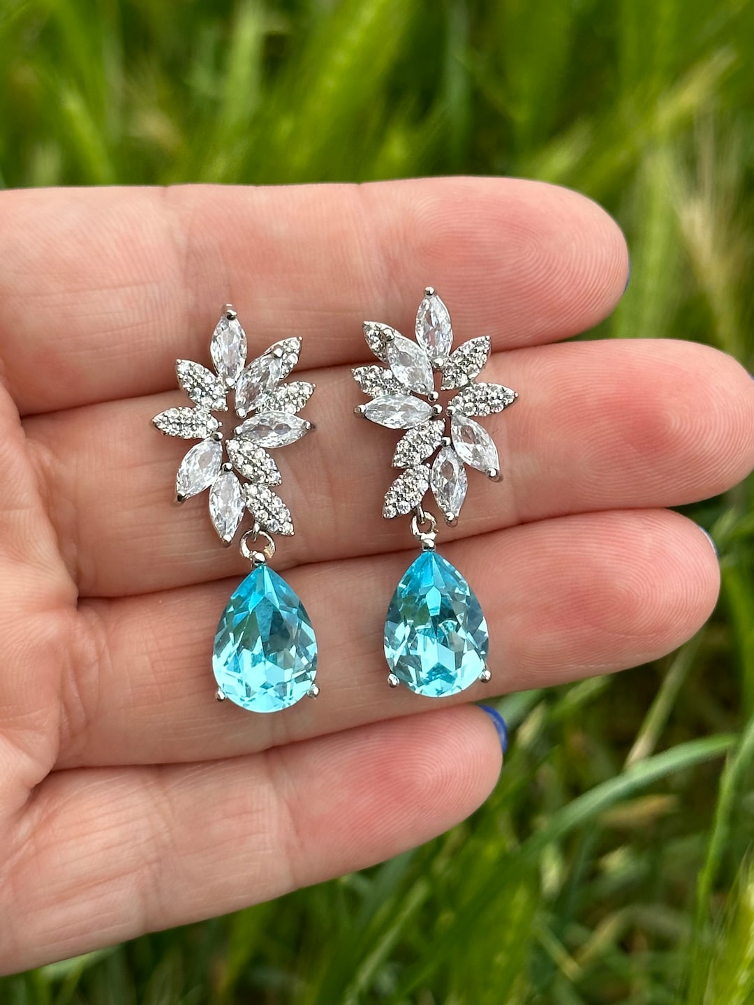 Aquamarine Blue Bridal Earrings Bridal Jewellery Jewelry Zirconia Light Blue Earrings Bridesmaid Dangle Earrings Wedding Jewelry Bridal - Etsy UK