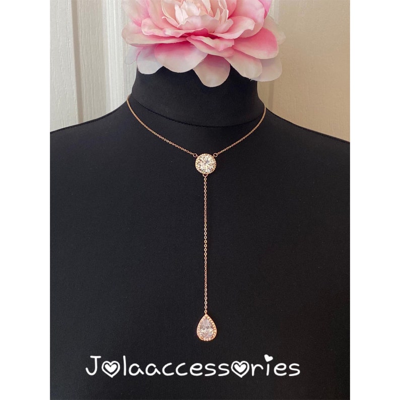 Dainty rose gold Cubic zirconia back necklace wedding bridal back drop necklace bridal jewellery wedding jewellery bridesmaid bridal neckla