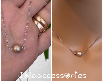 Champagne Swarovski pearl bridal necklace jewelry jewellery silver tone wedding necklace bridesmaid necklace  jewellery bridesmaids