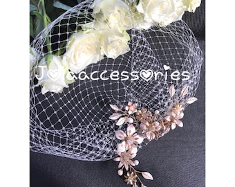 Champagne ivory birdcage veil bridal veil detachable crystal comb veil bird cage veil blusher bridal comb vintage  style veil pearl Art Deco