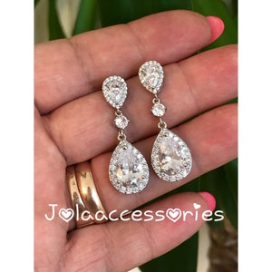 Zirconia bridal wedding earrings vintage style cubic zirconia earrings crystal drop earrings bride jewellery Art Deco 1920s chandelier halo