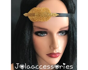 Black  gold silver Great Gatsby 1920s headband Tiara Art Deco headpiece wedding bridal headband Great Gatsby flapper hair accessories weddin