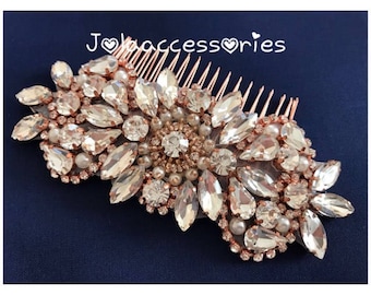 rose gold bridal crystal pearl hair comb hair jewelry rose gold wedding hair piece bridesmaid comb hair piece bridal jewelry rhinestone comb