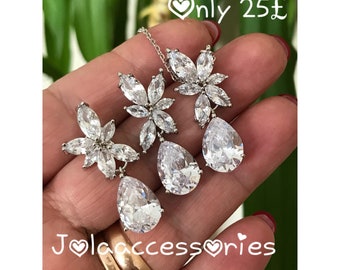 Conjunto de joyería nupcial con collar y pendientes de circonita cúbica para boda, joyería de circonita, joyería nupcial para dama de honor, collar y pendientes Art Deco