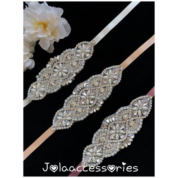 Crystal Pearl Wedding Bridal Sash Belt Flower Girl  display picture 3