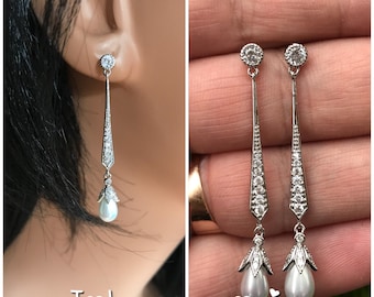 Ivory pearl cubic zirconia wedding earrings pearl earrings bridal earrings zirconia jewellery wedding earrings bridesmaid bride jewelry