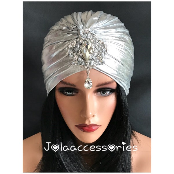 Silver rhinestone diamante turband great gatsby 1920s headpiece flapper Art Deco fascinator vintage style silver turban