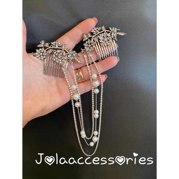 Art Deco Bridal Wedding Pearl Crystal Hair Drape Vintage  display picture 3