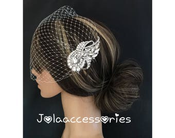 Hochzeit Braut Vogelkäfig Vogel Käfig Schleier blusher Schleier Vintage Stil Art Deco Kristall Perle Kamm Kristall Perle Kamm große Gatsby Stil Bandeau