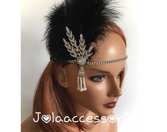 Schwarz Silber Großes Gatsby 1920er Jahre Stirnband Tiara Art Deco Headpiece Hochzeit Braut Stirnband Great Gatsby Flapper Haarschmuck Hochzeit Braut