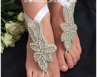 Crystal rhinestone barefoot sandals rhinestone anklet footless sandals silver tone wedding beach barefoot sandals bridal foot jewelry bride