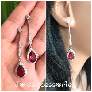 Sale Zirconia bridal earrings bridal jewellery jewelry zirconia garnet red earrings bridesmaid dangle earrings wedding jewelry bridal ear