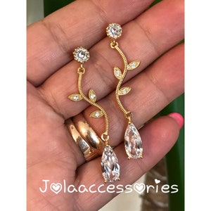 Zirconia gold bridal wedding earrings vintage style cubic zirconia earrings crystal chandelier  earrings bride jewellery Art Deco gold halo