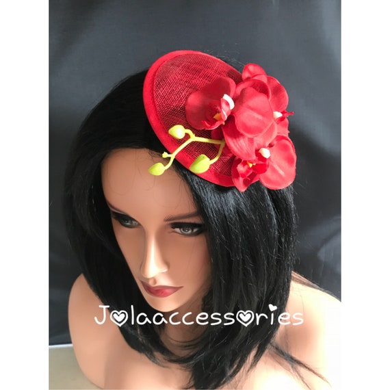 Red Hat Fascinator Hair Clip Races 40s Flower Fascinator Hat Etsy