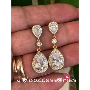 Zirconia gold bridal wedding earrings vintage style cubic zirconia earrings crystal  earrings bride jewellery Art Deco gold 1920s vintage st