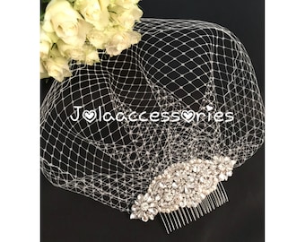 Wedding birdcage veil bridal veil detachable crystal comb veil bird cage veil blusher bridal comb vintage  style veil pearl Art Deco comb