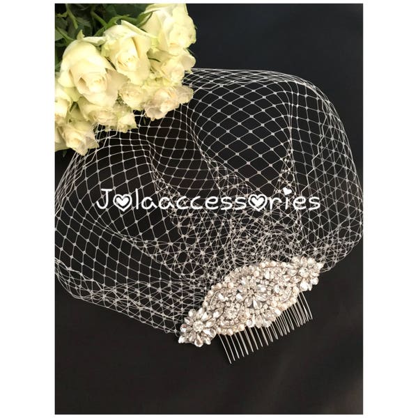 Wedding birdcage veil bridal veil detachable crystal comb veil bird cage veil blusher bridal comb vintage  style veil pearl Art Deco comb