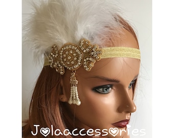 White gold Great Gatsby 1920s headband Tiara Art Deco headpiece wedding bridal headband Great Gatsby flapper hair accessories wedding brid