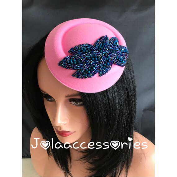 Navy Blue Hot Pink Hat Fascinator Hair 