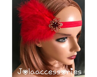 Red Great Gatsby 1920s headband Tiara Art Deco headpiece wedding bridal headband Great Gatsby flapper hair accessories wedding bride