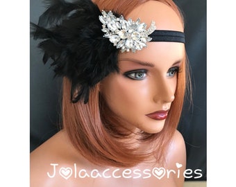 Black Great Gatsby 1920s headband Tiara Art Deco headpiece wedding bridal headband Great Gatsby flapper hair accessories wedding bridesmaid