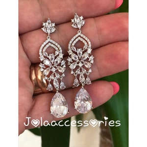 Zirconia bridal wedding earrings vintage style cubic zirconia earrings crystal drop earrings bride jewellery Art Deco 1920s chandelier halo